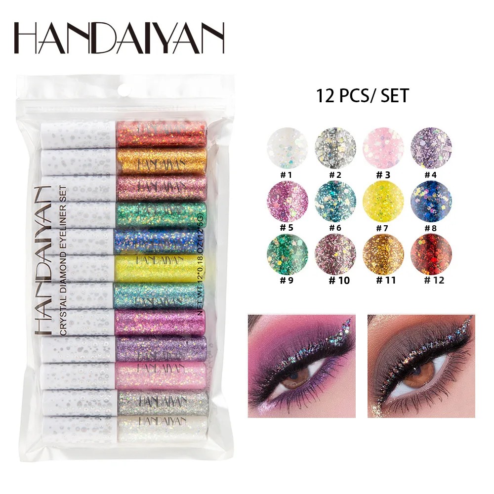Eyeshadow Glitter Pigment - 12pcs Glitter Eyeliner Set Long Lasting