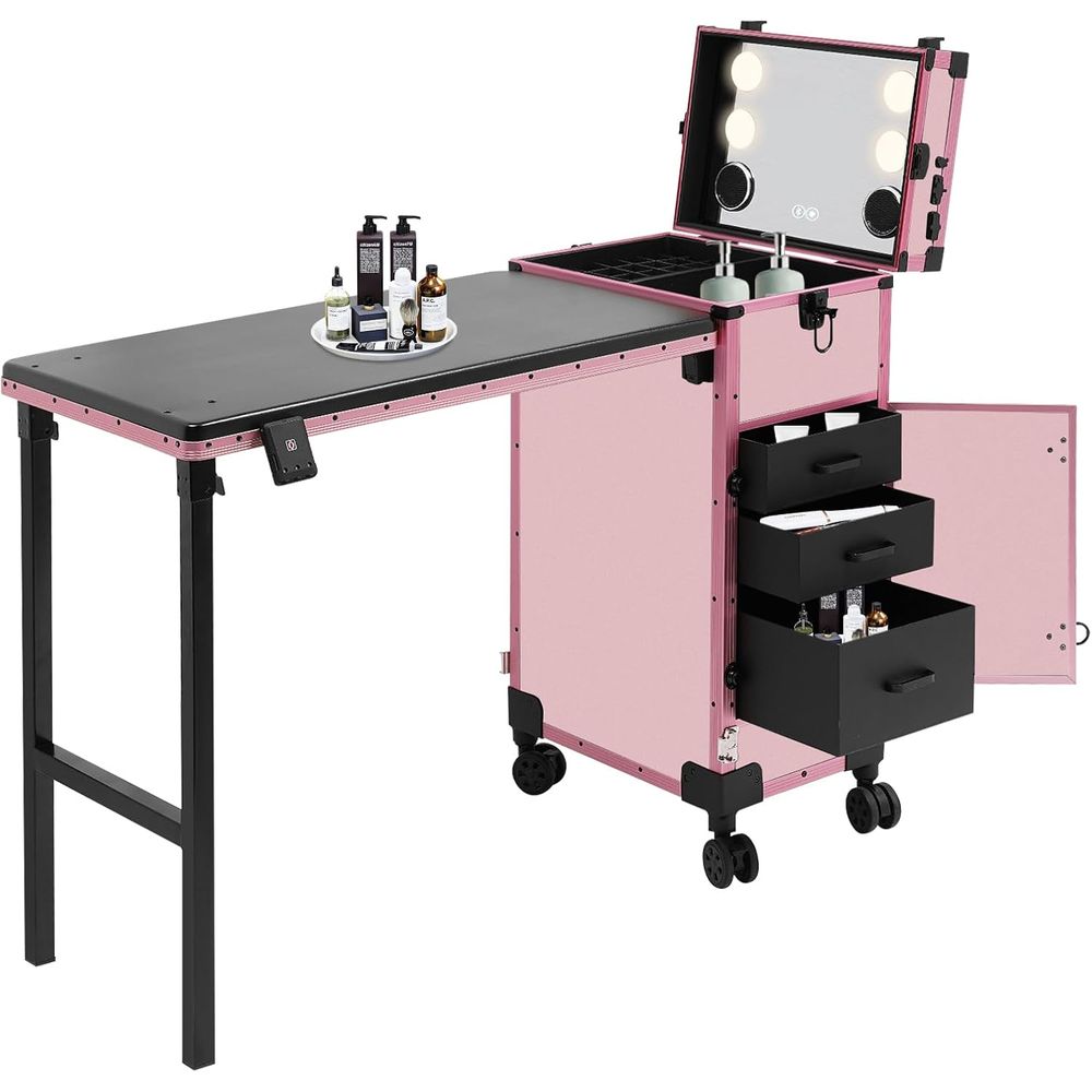 Beauty Makeup Trolley - Portable 3-Drawer Rolling Makeup Case, 4-in-1