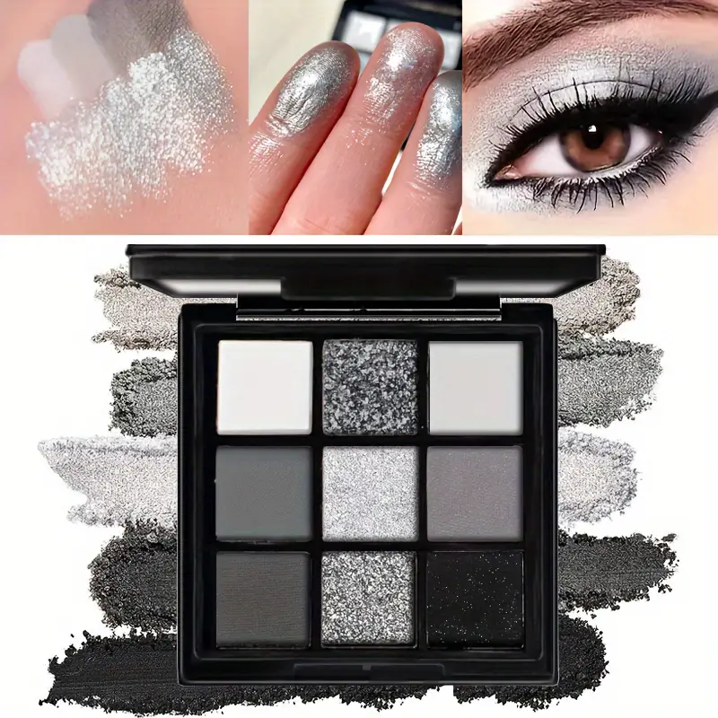 Eyeshadow Glitter Pigment - Nine-color eyeshadow palette Makeup Brush, gray-pink
